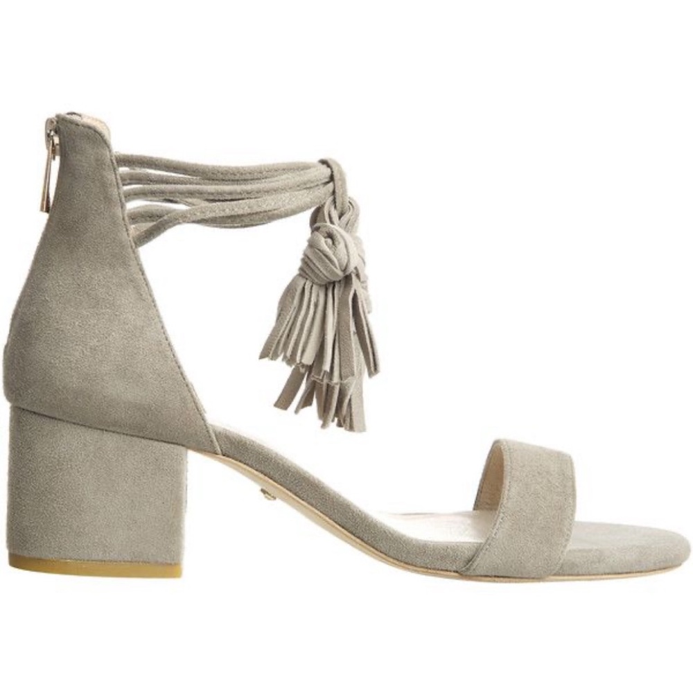 REVOLVE x RAYE Carlie Suede Ankle Wrap Beige Heeled Sandal size 7.5